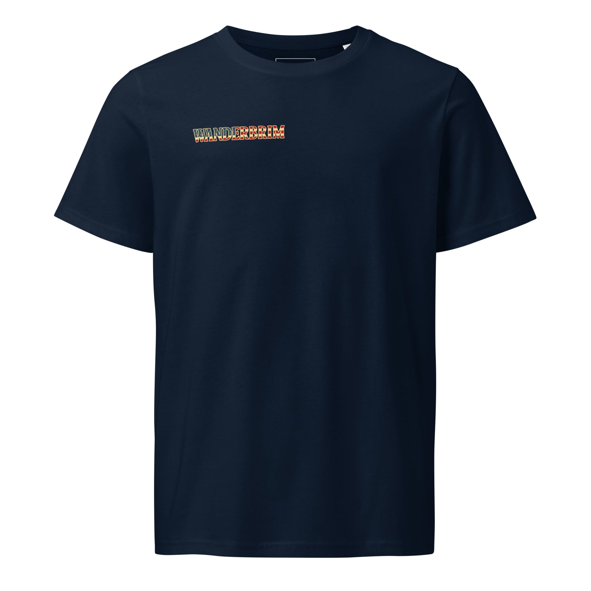 Wanderbrim USA T-shirt with red-white-and-blue logo and stars and stripes design.