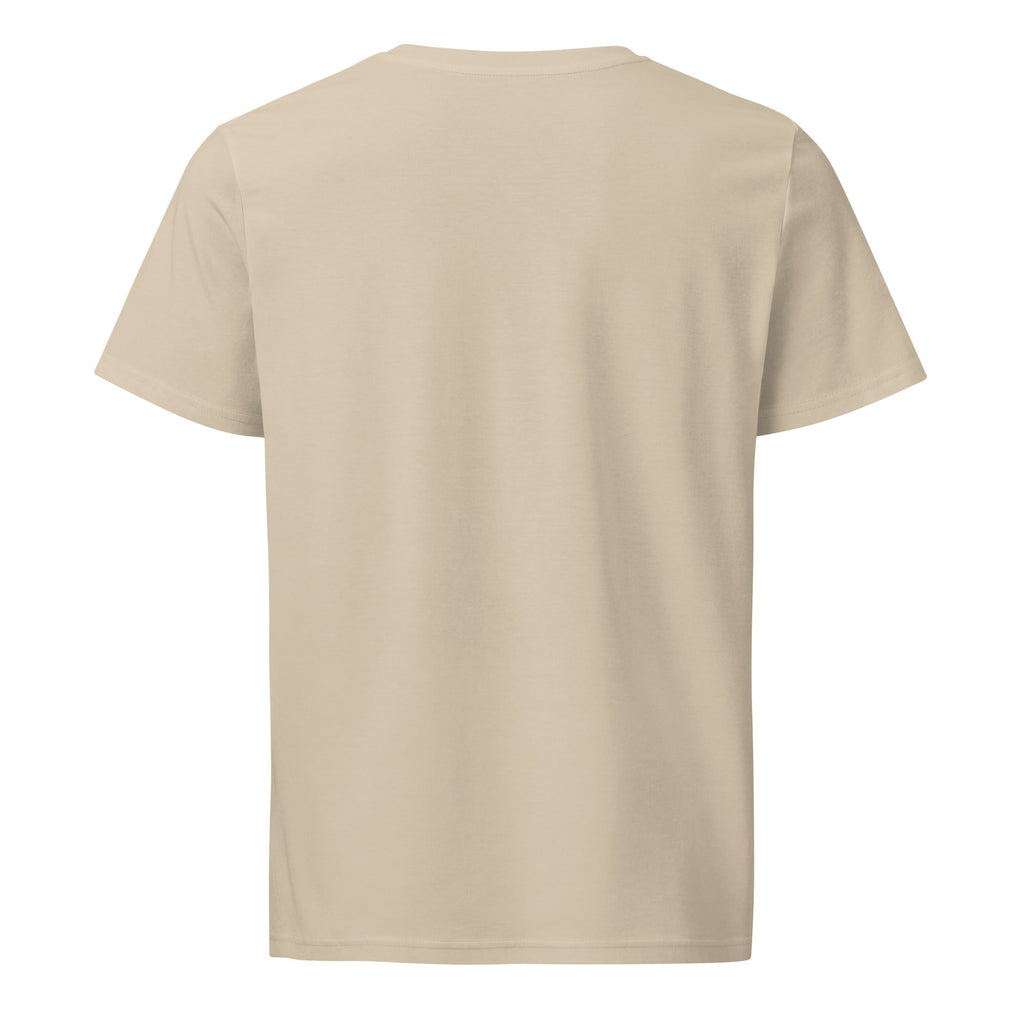 Sand-colored t-shirt featuring black "WANDERBRIM" logo; Classic Wanderbrim T-shirt quintessential for timeless style and comfort.